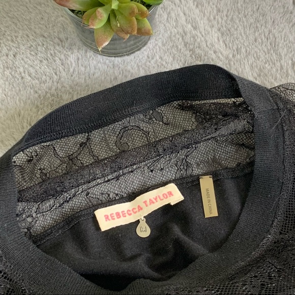 Rebecca Taylor Black Crewneck Lace Yoke 3/4 Sleeve - Picture 6 of 9